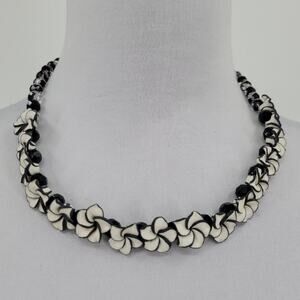 Clay Polymer Flower Necklace Black & White Fairy Art to Wear Art Deco Whimsigoth